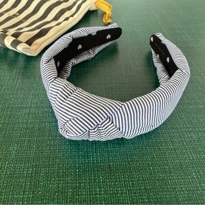 Lele Sadoughi blue and white seersucker knotted headband